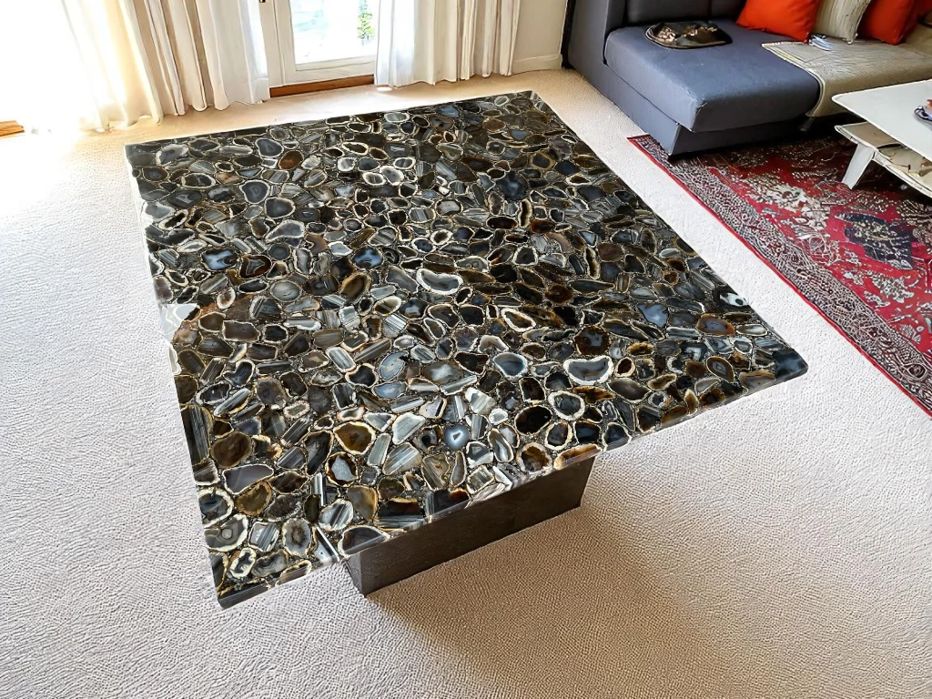 Luxury Black Agate Stone Side Table – Natural, Polished & Unique